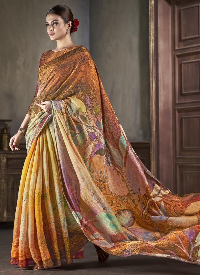 Natural Silk Multi Colour Casual Wear Printed Saree